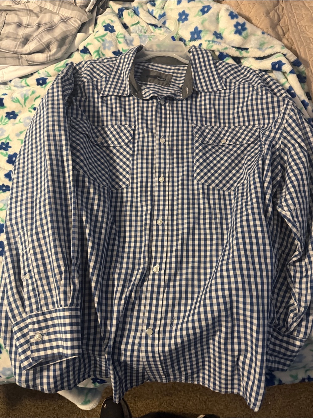 Men's Blue and White Gingham Dress Shirt - Classic Button-Up 3XLB